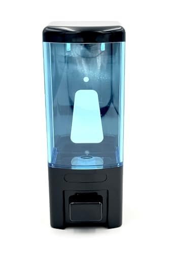 Image of BATH GURU ABS Plastic Wall Mounted Liquid Soap Dispenser for Wash Basin, for Bathroom Kitchen 460ml, Black and Clear Blue