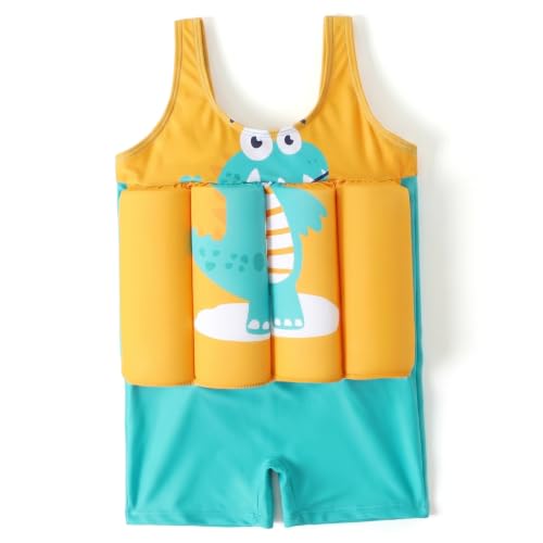 Maillot de bain flottant tout-petit une pièce jaune et bleu 90 cm