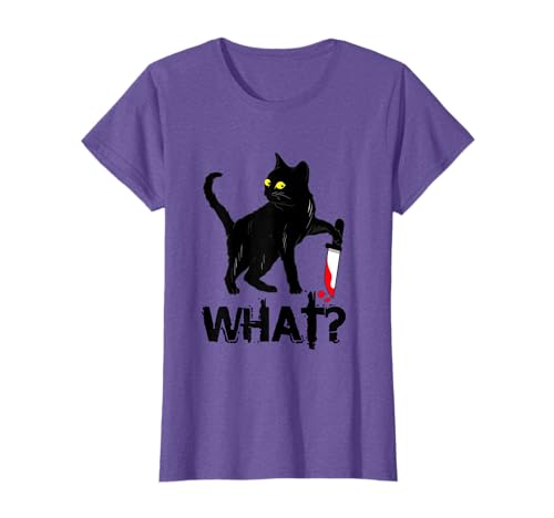Cat What? Murderous Black Cat with Knife Halloween T-Shirt