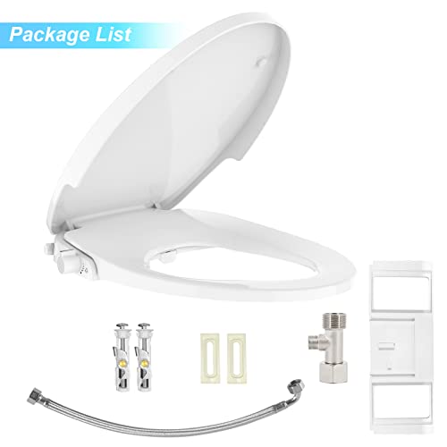 Bidet Seat, Elongated Toilet Seat Slow Close, Non-Electric Bidet with Self Cleaning Dual Nozzles, Easy Installation