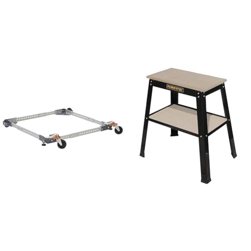 Image of Bora Adjustable Universal Mobile Base Portamate PM-1000. Move Your Heavy Tools & POWERTEC UT1002 Multipurpose Tool Stand, MDF Split Top Expands to 20"x25" w/Storage Shelf, 32" Table Height