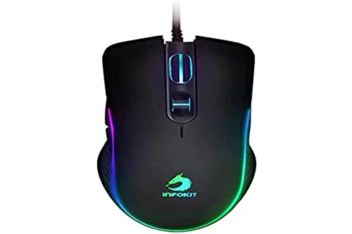 InfoKit Mouse Gamer USB Anatômico com Led Flow Effect Ajuste de DPI Sensor Óptico 6400DPIs Botões La