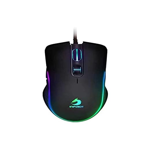 InfoKit Mouse Gamer USB Anatômico com Led Flow Effect Ajuste de DPI Sensor Óptico 6400DPIs Botões Laterais GM-V550, Preto, Unico