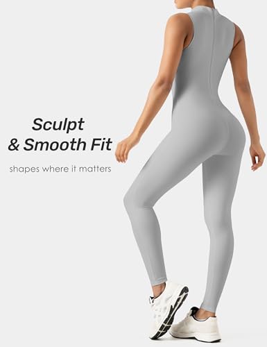 Image of speerise Women Sleeveless Turtleneck One Piece Romper for Yoga Workout Jumpsuit with Tummy Control Bodysuit