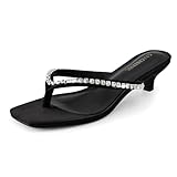 GRACESTRIDE Women’s Flip-Flops Kitten Heels Thong Sandals For Women Square Toe Slip On Fashion Summer Dress Sandals(8,Rhinestone)
