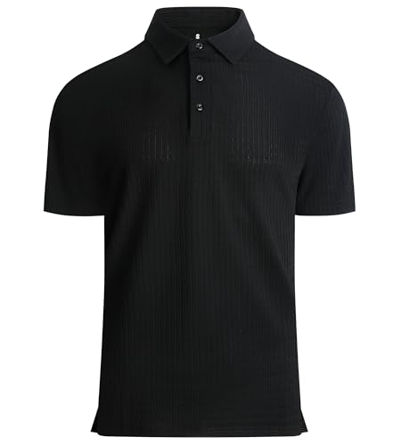 Alex Vando Mens Bubble Jacquard Polo Shirt Super Stretch Short Sleeve Polo Shirts for Men