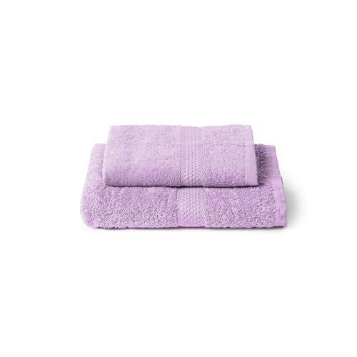 Caleffi Set Asciugamani Bagno Viso e Bidet in Cotone, Asciugamani Resistente a Lavaggi, Include 1 Asciugamano Viso 55x100 cm e 1 Asciugamano Bidet Ospite 40x60 cm, Asciugamani 2 Pezzi, Lilla