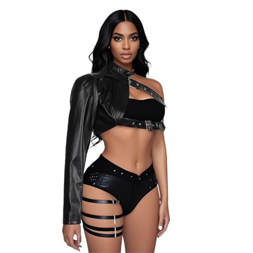 Veste en simili cuir noire pour femme style punk ample GUOYUXIAO