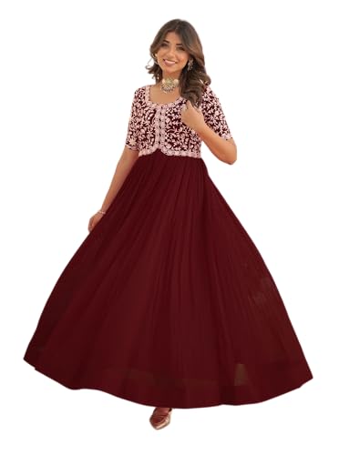 Image of Fashion Basket Georgette Embroidered Anarkali Gown for Women