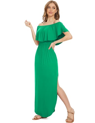 Image of LILBETTER Womens Off The Shoulder Ruffle Party Dresses Side Split Beach Maxi Dress