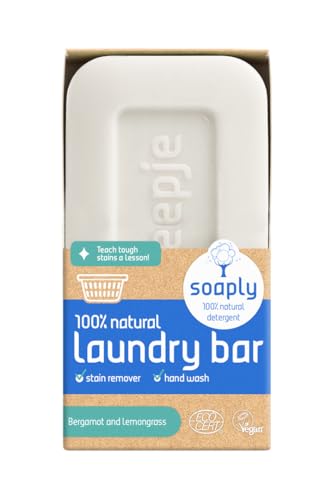 Soaply - Natural Laundry Soap Bar - Bergamot & Lemongrass - Removes Tough Stains, Grease, Dirt and Food Spills - Hand Wash Detergent Soap - 100% Natural Ingredients, Gentle on Fabrics