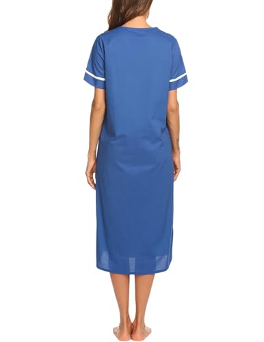 Image of Ekouaer Womens Snap Front Dusters Cotton Housecoat Short Sleeve Nightgown House Dress With Pockets