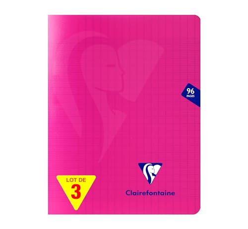 Clairefontaine 313740AMZC Un lot de 3 Cahiers Agrafés Mimesys - 17x22 cm - 96 Pages Grands Carreaux - 90 g - Couverture Polypro - Couleur : Rose