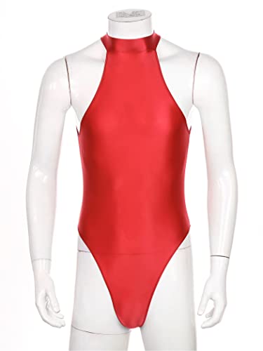 Mens Glossy Swimming Bathing Suit One-piece High Cut Bodysuit Rash Guard Swimwear Singlet4