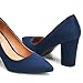 Heel The World Women's High Chunky Block Closed Toe Heels,Slip On Pointed Toe Work Dress Office Wedding Party Pumps Shoes,Navy Blue Size 8