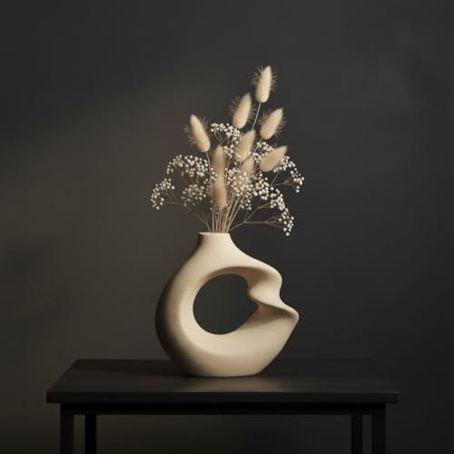 Image of PUREZENTO Unique Twister White Ceramic Donut Vase 5.7 Inches - Pack of 1 | Decorative Donut Vase for Dried Flowers & Pampas Grass | Vases for Modern Home Decor, Living Room, Office Decor Ideas