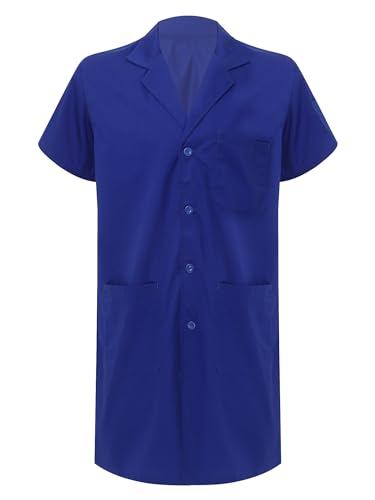 Image of Oyolan Unisex Wear Resistant Work Coat Lapel V Neck Short Sleeve Front Button Dustproof Jacket Lab Coat