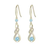LOCIBLO March Birthstone Dangle Earrings for Women 925 Sterling Silver Yellow Gold Plated Infinity Pendant Blue Synthetic Aquamarine Jewellery for Her