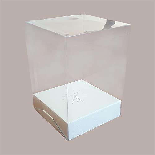 Lucgel Scatola Astuccio Porta Uovo Cioccolato Fondo in Carta Pelle Bianco Cornice Trasparente 18x18H25cm - 5 pezzi -