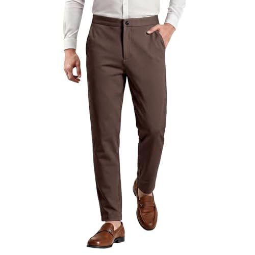 GINGTTO Mens Skinny Pants Tapered Leg Stretch Slim Fit Dress Pants for Men Brown 28W x 28L