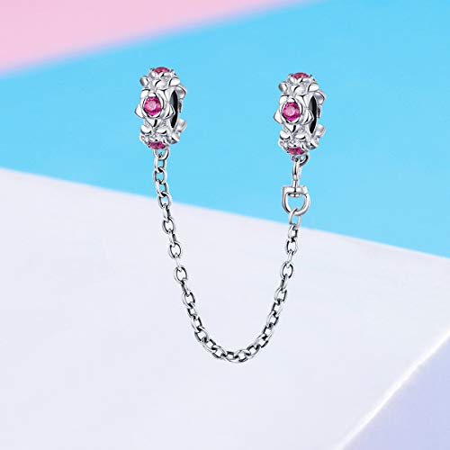 Image of ARTCHARM Heart Safety Chain Charm 925 Sterling Silver Beads fit European Charms Bracelet & Necklace