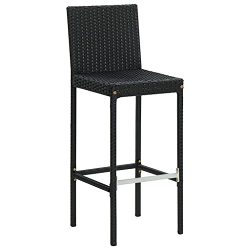 Vantook Outdoor Bar Stools Set Of 2, Patio Rattan Barstool Wicker Chairs, Patio Bar Height Chair With Back, Cushion Cream, All-Weather Outdoor Rattan Dining Chair Pub Stools, Black #TOP2