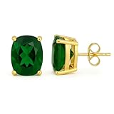 SeagullIN Women's 8x10 Cushion Princess Cut Gemstone 18k Gold Plated Green Emerald Gemstone Stud Earrings - Birthstone Stud for Her