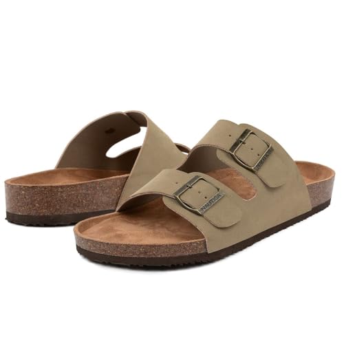 Image of Nautica Men's Sandals - Casual Slides with 2 Adjustable Buckle Straps and Cork Footbed for Ultimate Comfort and Style (Regular /Wide Width, Big Size)