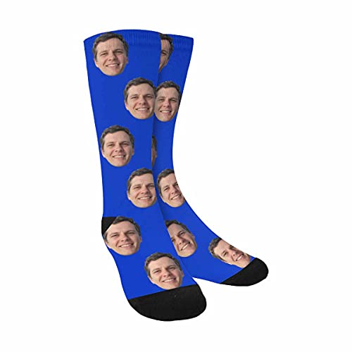 Custom Faces Socks for Men Women Blue Personalized Funny Photo Socks Birthday Gifts