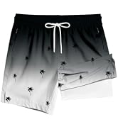 TENGINE Men's Swim Trunk with Compression Liner Quick Dry Board Shorts Zipper Pocket 5" Inseam