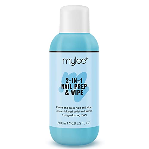 Mylee Prep + Wipe Gel Nail Polish Residue Cleaner Remover 500ml Bottle Gel Nail Preparation UV LED Manicure Gel Polish Base Wipe Multi-Purpose for Sanitising Nail Plate & Removing Tacky Layer