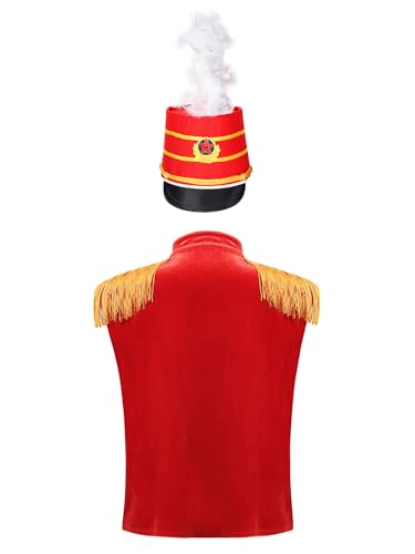 Marching Band Kids Military Vest Drummer Parade Fringe Epaulet Waistcoat with Feather Hat Set2
