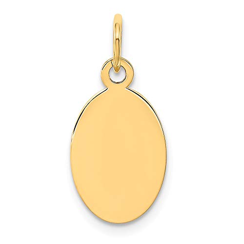 14K Yellow Gold Plain .009 Gauge Engravable Oval Disc Charm