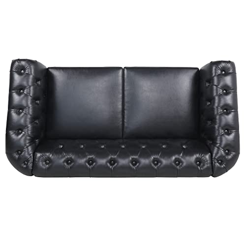 Image of LEVNARY Leather Sofa, Chesterfield Tufted Upholstered 2 Seater Couch, Modern Loveseat Couch Classic Furniture for Living Room Bedroom (Black)