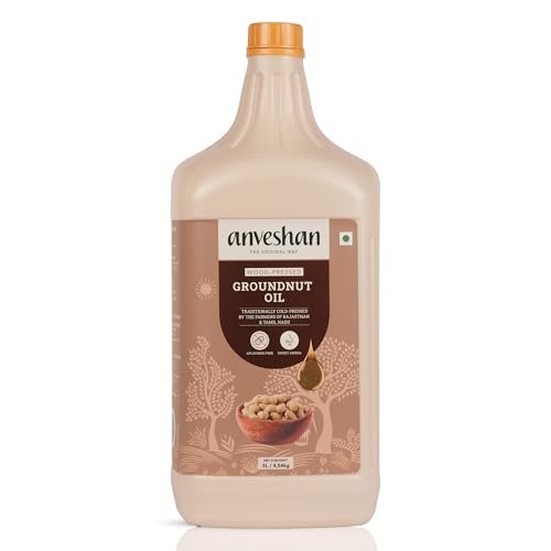 Anveshan Wood Cold Pressed Groundnut Peanuts Oil 5 Litre | Plastic Can | Kolhu/Kacchi Ghani/Chekku/Ganuga | Peanut Oil | Natural | Chemical-Free | Cold Pressed Groundnut Oil for Cooking