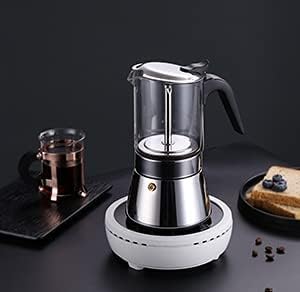Image of Saiyam Classic Stovetop Espresso Maker for Great Flavored Strong Espresso 4 Espresso Cup Classic Italian Style Espresso Moka Pot Borosilicate Glass and Stainless Steel Built(200ml, Silver)