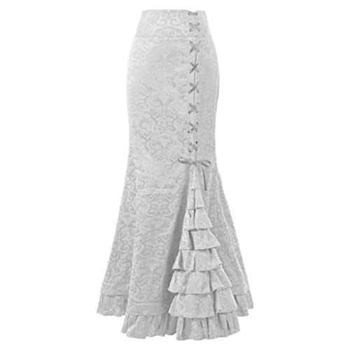 Faldas de trompeta para mujer, falda steampunk, cola de pez, Blanco, XX-Large
