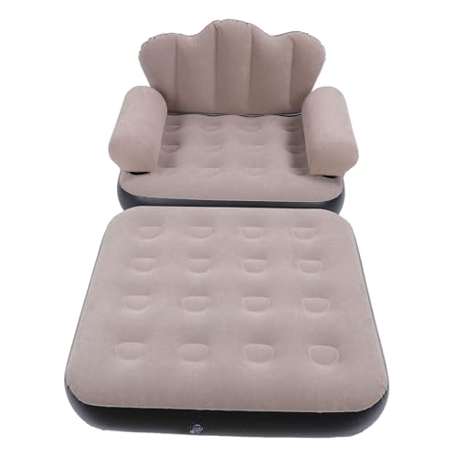 Focket Inflatable Sofa Bed, Portable Foldable Thickened Flocked PVC Blow Up Couch Mattress, Large Size 198x70cm Supports 200kg Inflatable Couch for Home Travel Camping Coffee Color