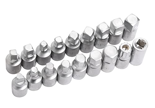 CLAS Equipements, Coffret Embouts Vidange 3/8', 18 Embouts- 6 Pans, 3 Pans, XZN Percé, Carrés Mâles et Femelles-Vidange Différentiels, Ponts et Boites de Vitesses- HU 2002