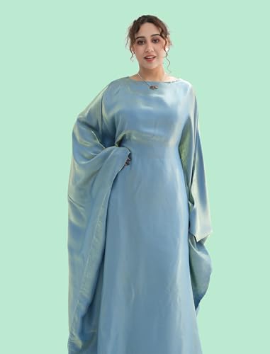Image of Dubai Bat Sleeve Dress Shiny Robe for Women Muslim 1pc Abaya Eid Prayer Clothes Soft Dubai Travel Party Dress Maxi Abaya