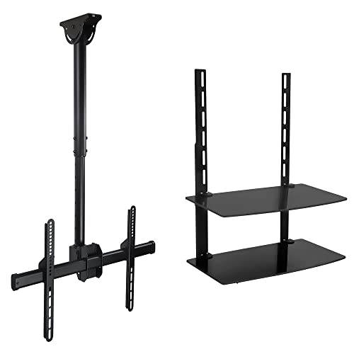 Mount-It! Full Motion Tv Ceiling Mount | Adjustable Height Bracket For Flat Screen Tv | Fits Up To 75 Inch Tvs, 110 Pound Capacity Bundled With Two-Tier Tv Wall Mount Shelf For Cable Box #TOP14