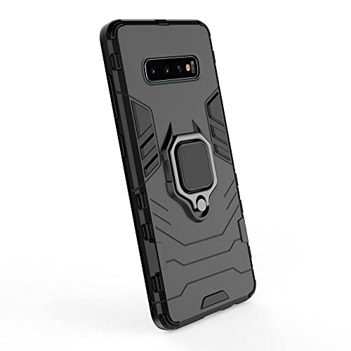 Image of WOW IMAGINE Shock Proof Back Case Mobile Cover for Samsung Galaxy S10 Plus (Armor | Hybrid PC + TPU | Full Protection with Ring Holder Kickstand | Carbon Black)