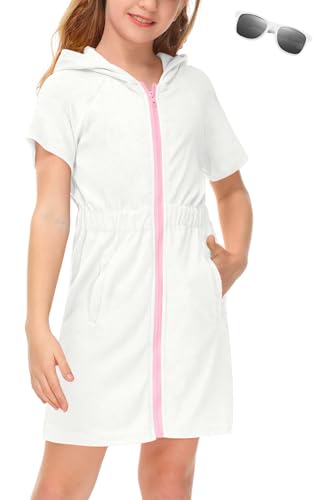 Image of BesserBay Girls Swim Cover Up Beach Bathing Suit Coverups for Swimwear Zip-Up Terry Cloth Robes with Sunglasses 6-14 Years