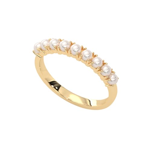 Denive 14K Gold Vermeil Dainty Pearl Ring, June Birthstone Half