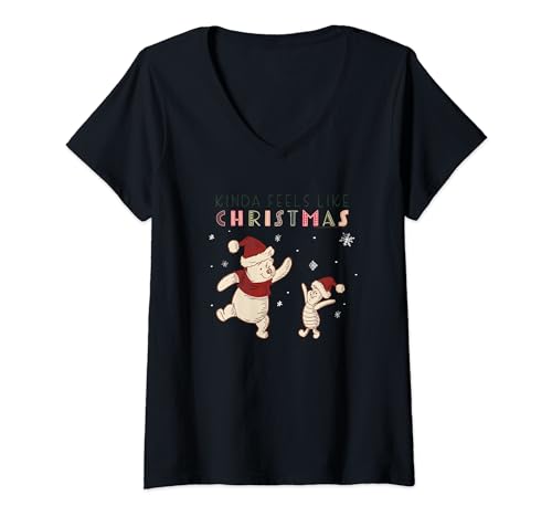T-shirt col V Winnie l'Ourson haut de Noël femme vêtement Disney coton
