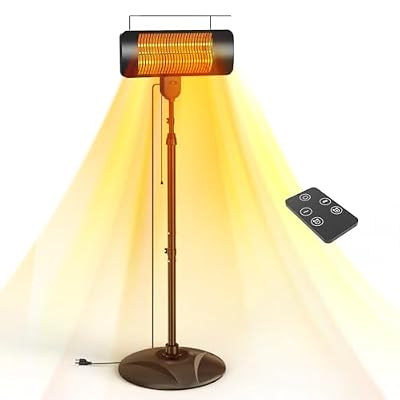 Outdoor Heaters for Patio, 1500W, 3 Heat Modes & 12H Timer, IP54 Waterproof Electric Heater with Adjustable Height, Tip-Over Protection, 78" Portable Infrared Heater for Indoor Outdoor use, Black