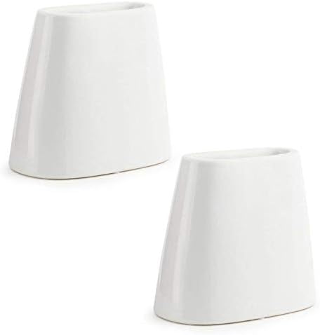Simpa Set of 2 White Ceramic Umbrella Stands - 20cm (H) x 17cm (L) x 11cm (D) - Each Stand Holds 4 Umbrellas.