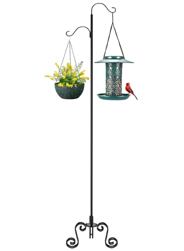 TREEZITEK 77 Shepherds Hook Stand with Base Freestanding Adjustable Shepherds Hook for Outdoor/Indoor Holds Bird Feeders Wind Chimes Lanterns Garden Decor