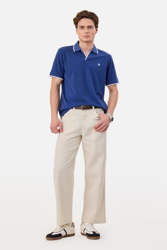 Image of SNITCH Men Casual Wear Trousers| Regular Fit Mid Rise Solid Wide-Leg Pants | 100% Linen Breathable & Lightweight Fabric for Summer, Office & Outings