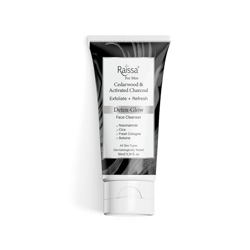 Image of Raissa Men's Soap Free Face Wash with Activated Charcoal, Cedarwood & Niacinamide |Glow, Detox, Brightening, Anti pollution, Deep Cleansing, Oil Control & Pore Care | 50ml
